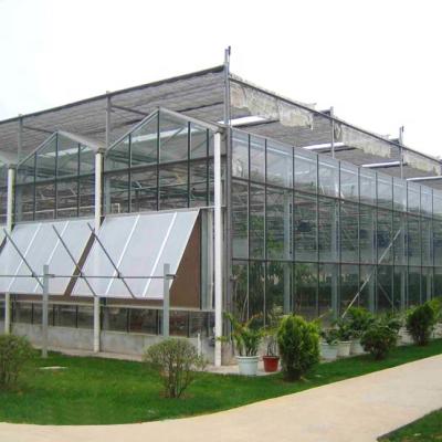 China Vegetable Fruits Flowers commercial multi-span glass greenhouse hurricane wind resistant complete kit glass house for sale