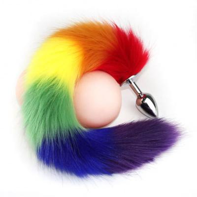 China Long Fox Tail Small Big Butt Anal Plug 3 Colored Medium Dimensions Metal Long Stimulator Anal Plug For Male for sale