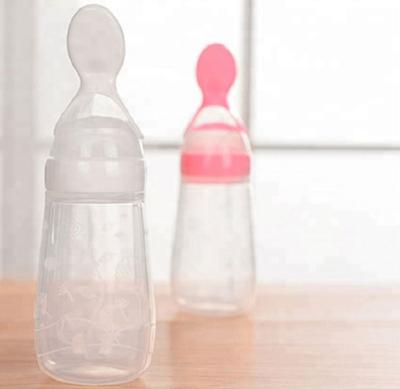 China High quatility BPA Free Silicone Spoon Interesting Portable Bottle Baby Feeding Bottle With Spoon for sale