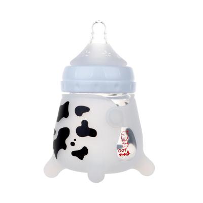 China Hot Selling Cows Free Silicone Case OEM BPA Glass Baby Bottle Manufacturer Glass Baby Bottle for sale