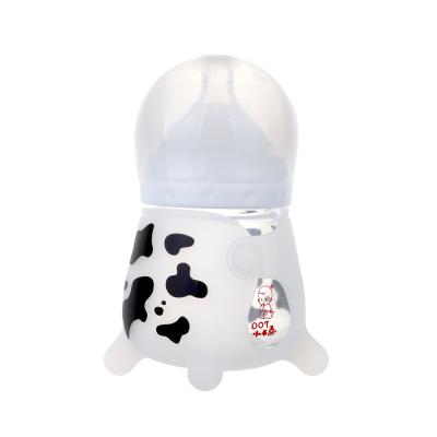 China BPA Free Sample Sublimation Printing Baby Silicone Glass Free Sample Cow Silicon Feeding Bottle for sale