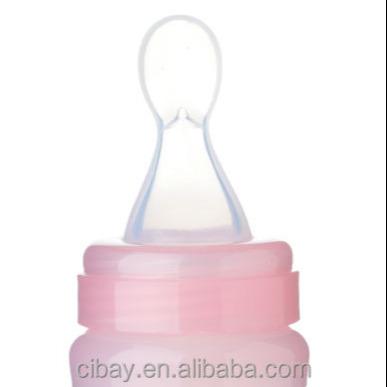 China Food Grade BPA Feeder Silicone Baby Bottle Spoon Free Squeeze Baby Feeding Bottle With Spoon for sale