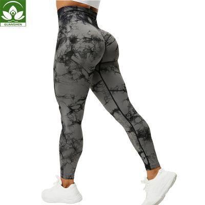 China 2021 Women Workout Clothing Sportswear Breathable Fitness Gym Wear High Waist Yoga Pants Tie Dye Seamless Leggings for sale