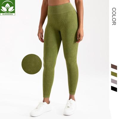 China 2022 New Arrival Breathable Yoga Pants Ribbed Sand Wash Material Sports Wear Seamless Fitness Workout Leggings Gym For Women for sale