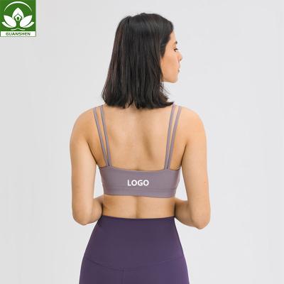 China 2021 New Design Breathable Yoga Bra Nylon Double Wear Straps Fitness Sports Bra Womens Gym Top Lift Up for sale