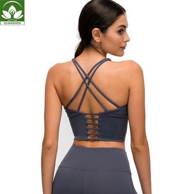 China 2021 Latest Fashion Design Bra Backless Gym Antibacterial Tank Top Yoga Wear Fitness Sports Bra With Pads For Women for sale