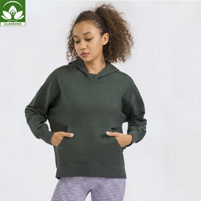 China 2021 Winter Sports Gym Fitness Breathable Casual Loose Hooded Sweatshirts Full Cotton Leisure Yoga Workout Hoodies Women for sale