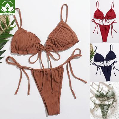 China Hot Selling Wear Anti-UV Swimming Swimsuits 2 Pieces Set Sexy Bikinis Padded Bra Beach Wear Removable Swimwear Women for sale