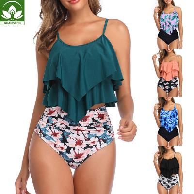 China Hot Selling Swimsuit Anti-UV 2 Pieces Plus Size Swimming Suits High Waist Bikini Tankini Swimwear for sale