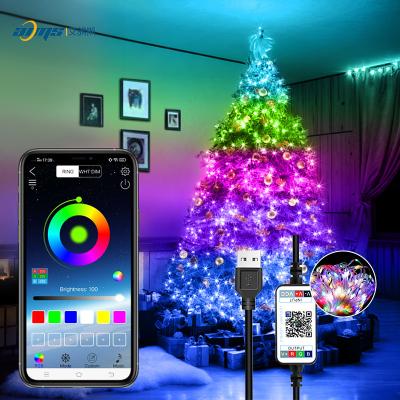 China Good Water Resistance App Control Christmas Tree String Lights USB Plu IP65 Smart Led Fairy Outdoor Waterproof String Lights Christmas Tree Pattern Outdoor Waterproof Decoration for sale