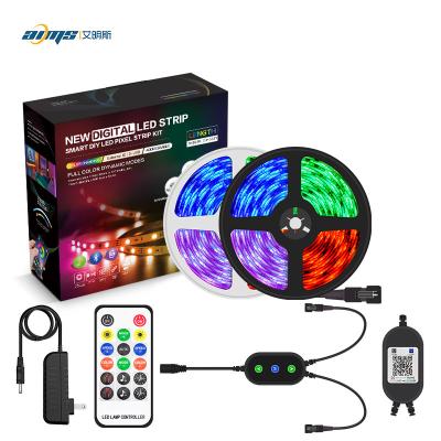 China Flexible gradient 12V 5050 lux smd ws2811 led APP music APP led strip light kit with RF17keys remote control for sale