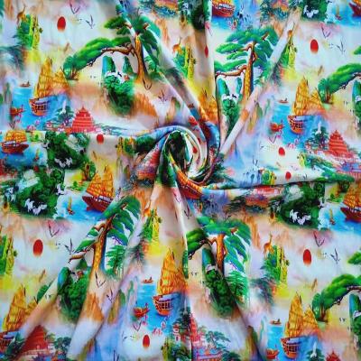 China Simple Custom Digital Landscape Painting Design Printing Mercerized Cotton Fabric For Clothing for sale