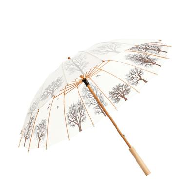 China All in 1 wooden Women frame straight umbrella with wooden handle for sale