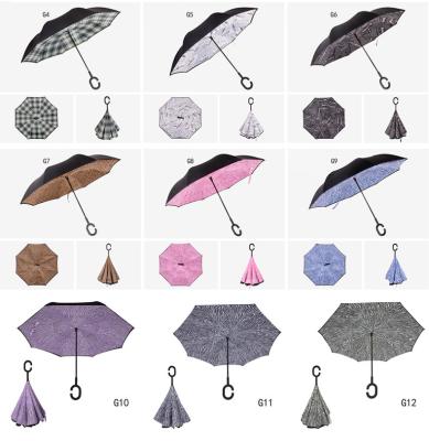 China American Style Pattern Design Custom Semi Automatic Open Double Layer Windproof Inverted Reverse Car Umbrella for sale