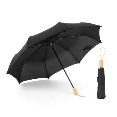 China All in 1 Custom Personalized compact wooden handle 3 Fold Folding Umbrella for sale