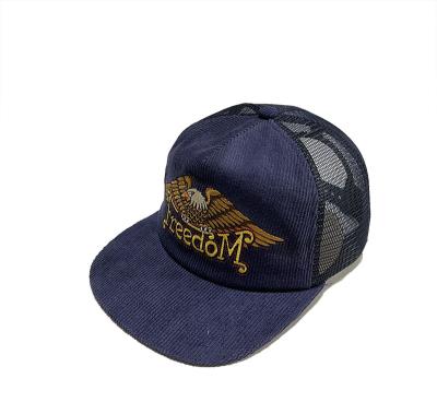 China New Arrival JOINT 5 Panel Custom Embroider Corduroy Mesh Hat Trucker Cap for sale