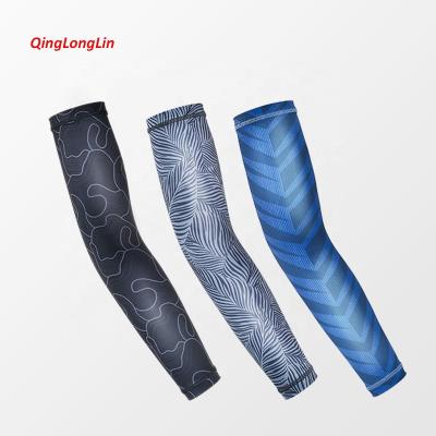 China White Anti-UV Team Football Arm Sleeves Custom Logo Arm Sleeve QINGLONGLIN Digital Printing Sublimation Arm Sleeve Compression for sale