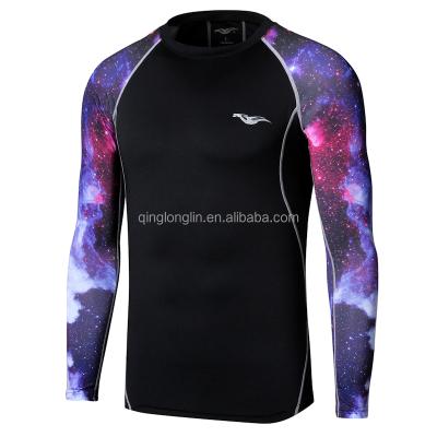 China QINGLONGLIN Digital Printed T-shirt Fleece Bodybuilding T-shirt Sports Underwear Men Windproof High Quality Compression Thermal Shirts for sale