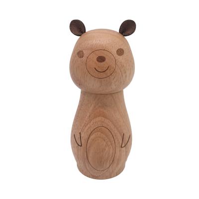 China Solid Wood Salt and Pepper Grinder Body Solid Wood Spice Grinder Set Salt Spice Mill Manual Top Wooden Pepper Mill Bear Custom Viable for sale