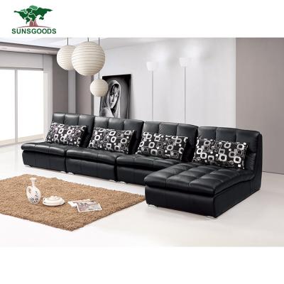 China (Size) Wholesale Price 100% Adjustable Top Grain Leather Sofa Set, Black Leather Sofa for sale