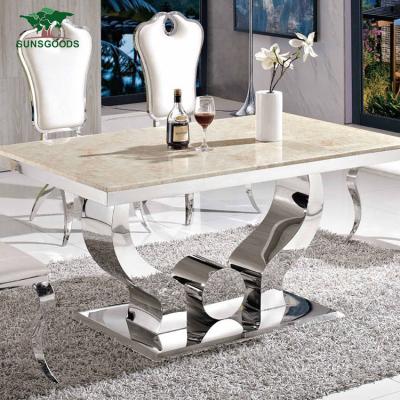 China (Size) Stainless Steel Banquet Dinner Tables Adjustable Modern Marble Dining Table for sale