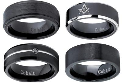 China Tagor Jewelry Made Customize Black Shiny Brushed Wedding Engagement Cobalt Chrome Rings for sale