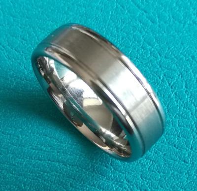 China Cobalt Chrome 8MM Double Grooves Middle Satin Finish Wedding Band Ring,White Gold Color for sale