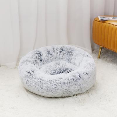 China Travel Size Plus Washable Color Faux Fur Donut Ultra Soft Comfortable Cheap Dog Bed With Zipper for sale