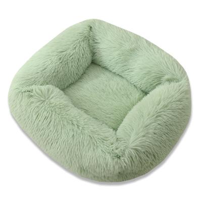 China Nice Premium Green OEM Cute Breathable Plush Cat Bed Sofa Pet Bed Eco Friendly Cotton Fur Dog Bed For Dog Cat for sale