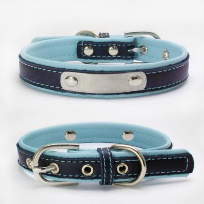 China Wholesale Reflective Premium Leather Blue Soft Hard Collar Dog Training Collar For Small Medium Large Dog for sale