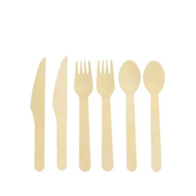 China Restaurant Tableware Birch Wood Cutlery Knives Biodegradable Disposable Wooden Forks and Spoons for sale