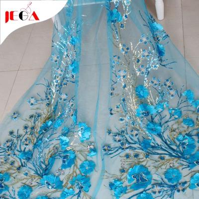 China Breathable 3D Embroidery Lace Dress Sequin Mesh Fabric for sale