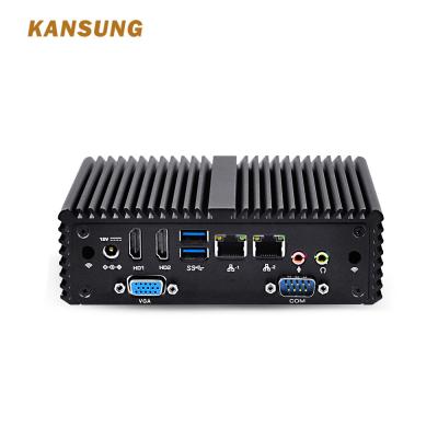 China Aluminum AES-NI Dual Core J3060 2 LAN Fanless Ubuntu Desktop Linux Mini PC for sale