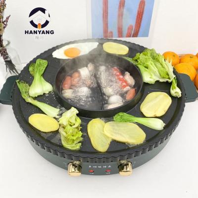 China High quality easily cleaned multifunctional electric grill and hot pot with divider 2 in 1 square electric grill with hot pot for sale