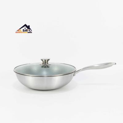 China Viable Steel Frying Pan Of Cookware Single Handle Pan For Kitchen by HANYANG and AL SAYED Quality Honeycomb Triply Stainless for sale