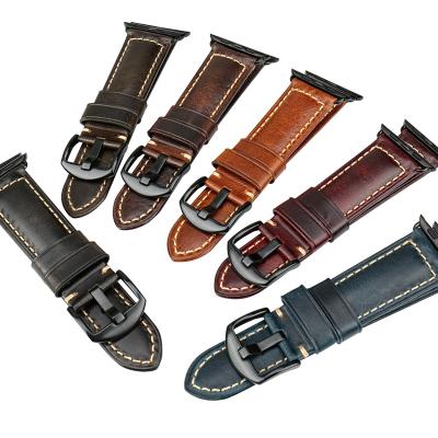 China Oil Leather Wax Leather Strap For Apple Watch Band 42mm 38mm / 44mm 40mm Series 4 3 2 For Apple Watch Strap iWatch Watch Band for sale