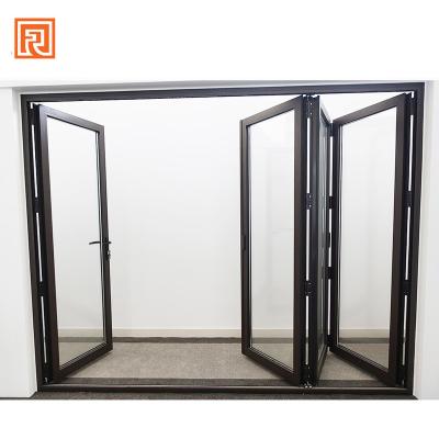 China Shanghai Modern Factory Exterior Double Glazed Folding Door With Opening Window for sale