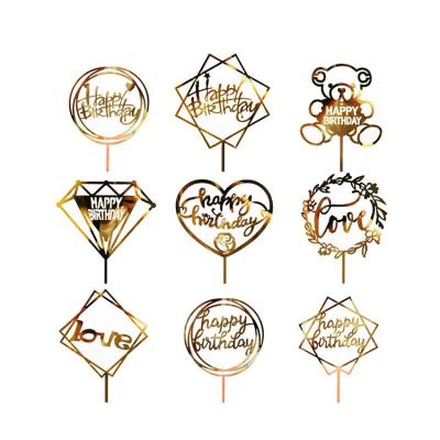 China Hot Gold Flag Decorated Happy Birthday Cake Topper Party Supplies Decor Wedding Party Cake Topper Cake Sale for sale