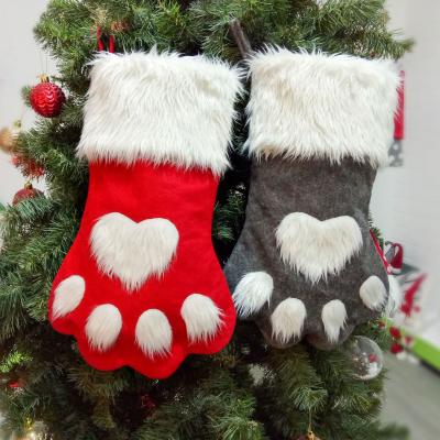 China Large Christmas New Christmas Socks Single Dog Paw Christmas Red and Gray Long Haired Dog Paw for sale