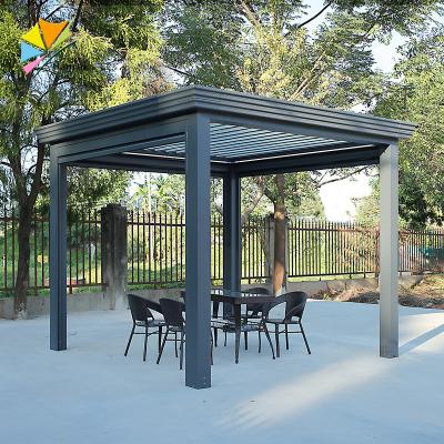 China Easily Assembled Modern Outdoor Pergola Custom Motorized Aluminum Waterproof Windproof Pergola Gazebo For Resort Village for sale