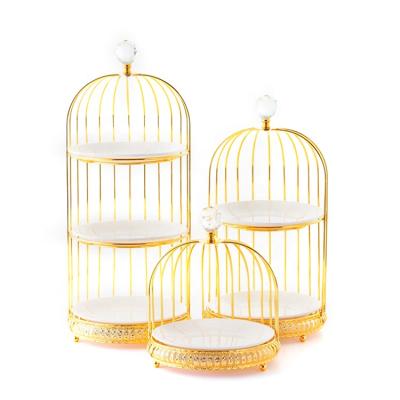 China New Design Metal Castle Birdcage Cake Dish Minimalist Cake Stand Creative Dim Sum Dish for sale