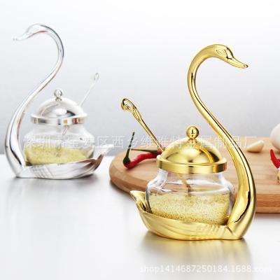 China Creative Korean Cute Metal Seasoning Cup Candy Swan Fashion Swan Creative Home and Daily Pot With Spoon Tiane00 for sale