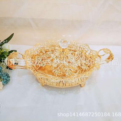 China New Crystal Hollow Carved Zinc Alloy Minimalist European Luxury Hand Held Fruit Dish Weiyate Home Hotel KTV Fruit Basket for sale