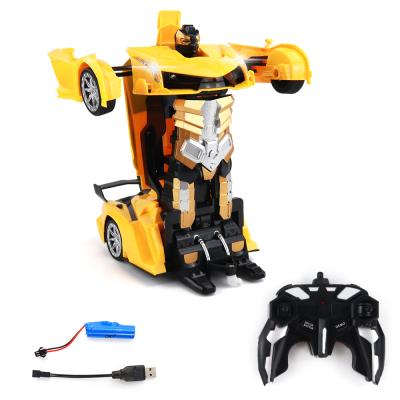 China Deformable Educational Toys For Children Games Car 777 1:12 Yellow-1 2.4G Robot Transformation Car Remote Control Toys for sale