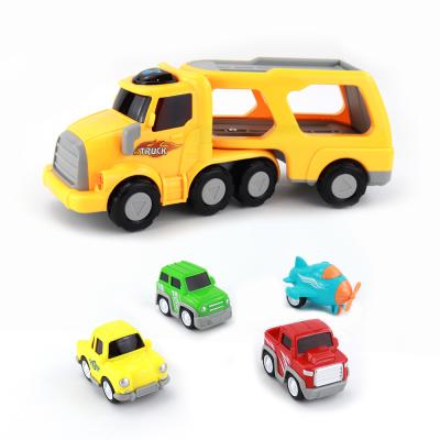 China Toy Multifunction Yellow Inertial Sound Friction and Light Double Decker Friction Transport Car Truck Set Toys for sale