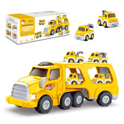 China Inertia Car Playset Engineering Electric Plastic Tractor With Healthy And Light Carrier Truck Double Platform Yellow Toy for sale