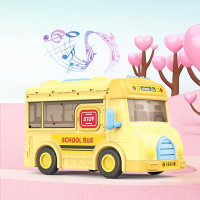 China ABS 2021 New Kids Pretend Play Set 2 IN 1 Freewheel School Bus Musical Role Play Toys For Children for sale