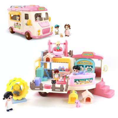 China New Plastic Educational 2 in 1 Pretend Play Set Music Light Pet House Car Baby Kitchen Toy Good for sale