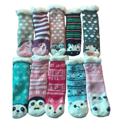 China Wholesale Women Anti-skid Plaid Printing Sherpa Fleece Winter Floor Fluffy Knitted Thick Socks Christmas for sale