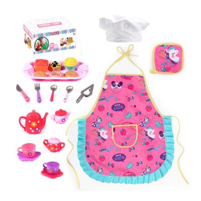 China 2021 Amazon Success 22pcs Kids Role Play With Apron Chef Afternoon Tea Food Set For Dress Role Play Toys Gift 25*15.5*10.5 for sale